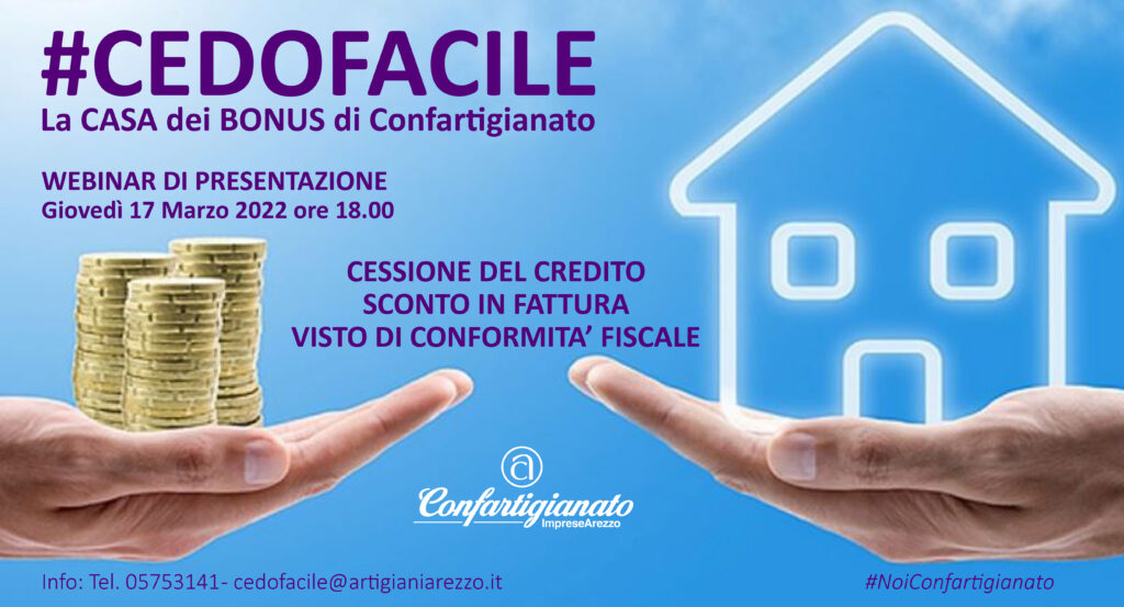 Cedofacile. Webinar di presentazione del servizio sui Bonus Casa per imprese e privati